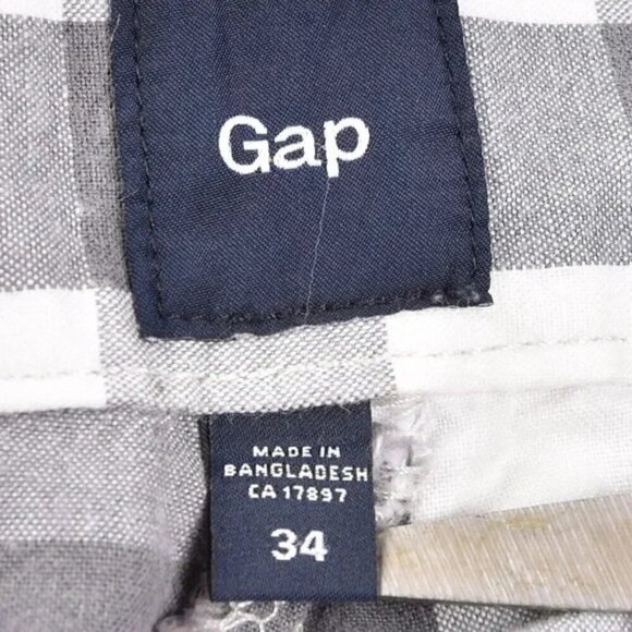 Gap Check Shorts Cotton Chino Grey White Size 34 - Picture 5 of 6